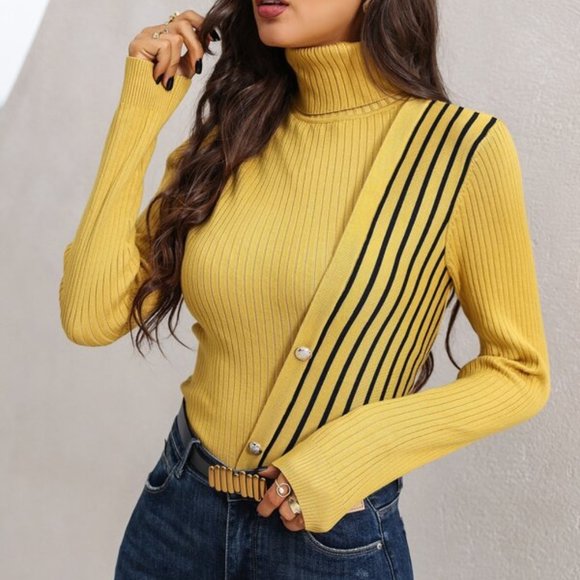 yellow Striped Turtleneck Sweater - Picture 3 of 6